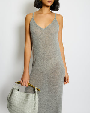 Prada Grey Cashmere Sleeveless Midi Dress with Black Lace Trim Detail Size IT 36 (UK 4)