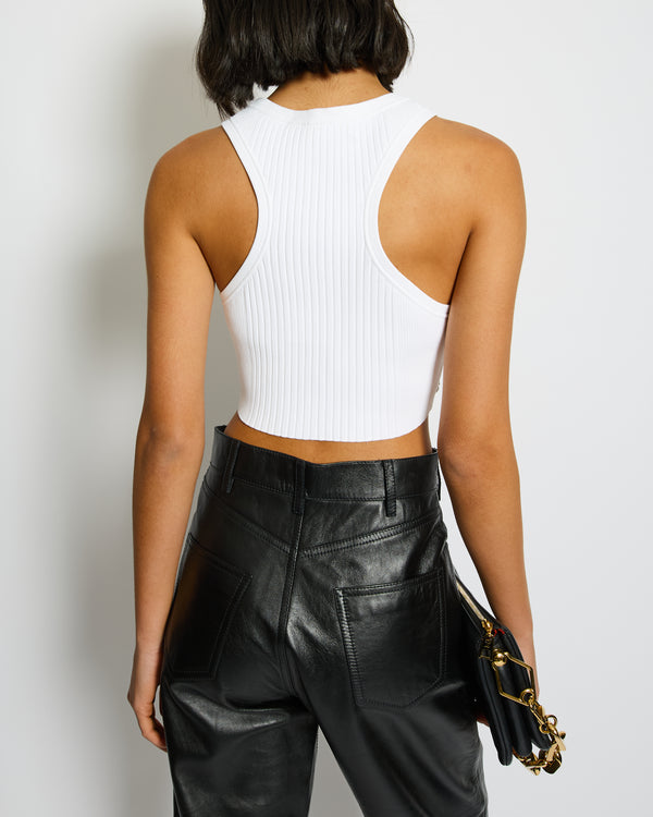 Louis Vuitton White Sleeveless Cropped Top with Logo Chain Detail Size S (UK 8) RRP £880