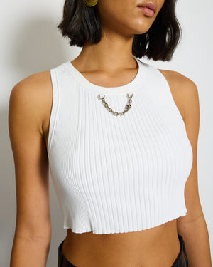 Louis Vuitton White Sleeveless Cropped Top with Logo Chain Detail Size S (UK 8) RRP £880