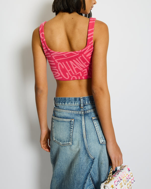Chanel 21N Hot Pink Cashmere Cropped Top with Logo Details Size FR 34 (UK 6)