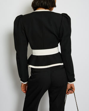 Alessandra Rich Black Wool Peplum Jacket with Removable White Bow Detail Size IT 38 (UK 6) RRP £1,020