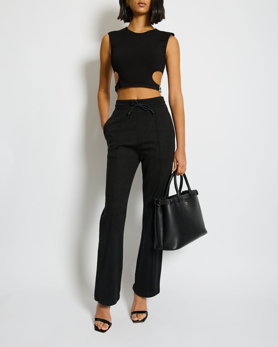 Hermès Black Cotton and Silk Trousers with Back Logo Detailing Size FR 34 (UK 6)