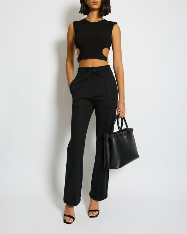 Hermès Black Cotton and Silk Trousers with Back Logo Detailing Size FR 34 (UK 6)