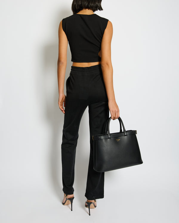 Hermès Black Cotton and Silk Trousers with Back Logo Detailing Size FR 34 (UK 6)