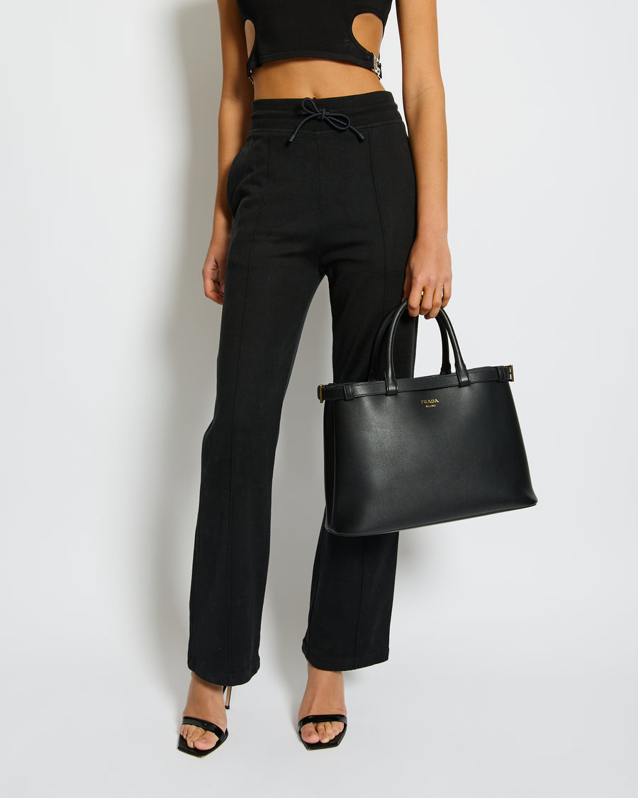 Hermès Black Cotton and Silk Trousers with Back Logo Detailing Size FR 34 (UK 6)