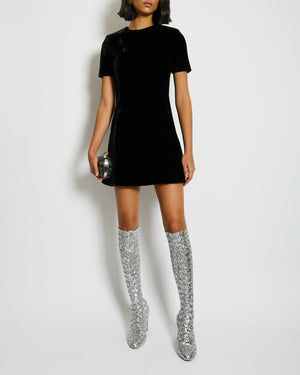 Saint Laurent Black Velvet Short-Sleeve Mini Dress Size FR 34 (UK 6)