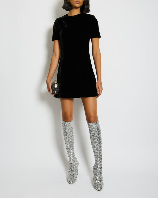 Saint Laurent Black Velvet Short-Sleeve Mini Dress Size FR 34 (UK 6)