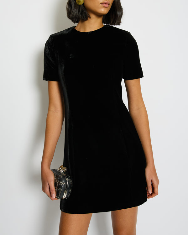 Saint Laurent Black Velvet Short-Sleeve Mini Dress Size FR 34 (UK 6)
