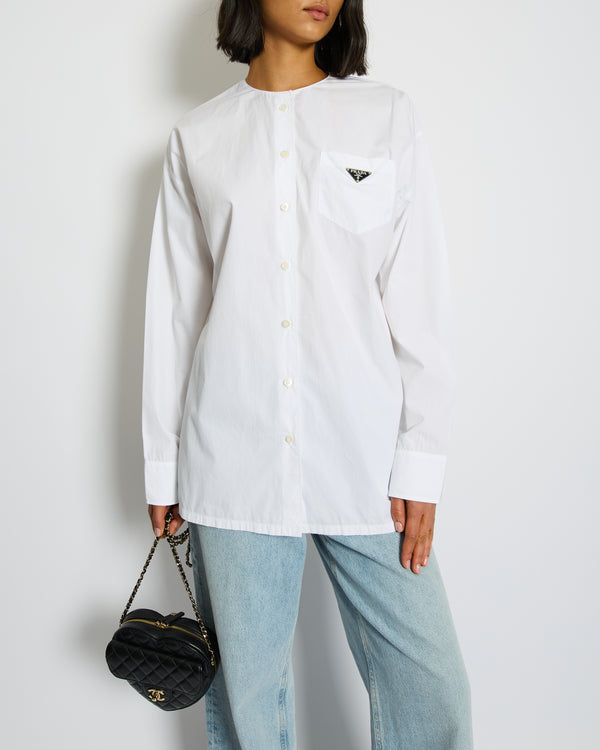 Prada White Long Sleeve Shirt With Logo Plaque Detail Size IT 40 (UK 8) RRP £900