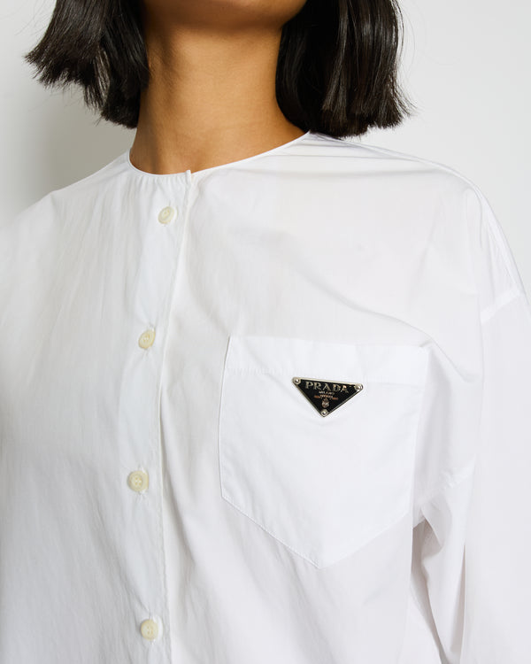 Prada White Long Sleeve Shirt With Logo Plaque Detail Size IT 40 (UK 8) RRP £900