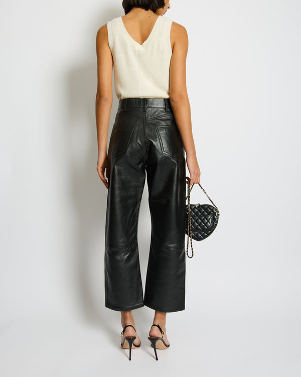 Celine Black Lulu Lambskin Leather Trousers with Gold Logo Button Detail Size 26 (UK 8) RRP £2,700