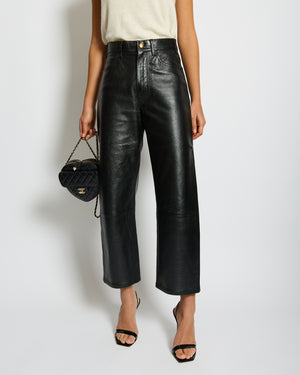 Celine Black Lulu Lambskin Leather Trousers with Gold Logo Button Detail Size 26 (UK 8) RRP £2,700