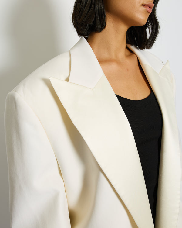 Magda Butrym Cream Satin Oversized Blazer Jacket with Padded Shoulders Size FR 34 (UK 6) RRP £2,070