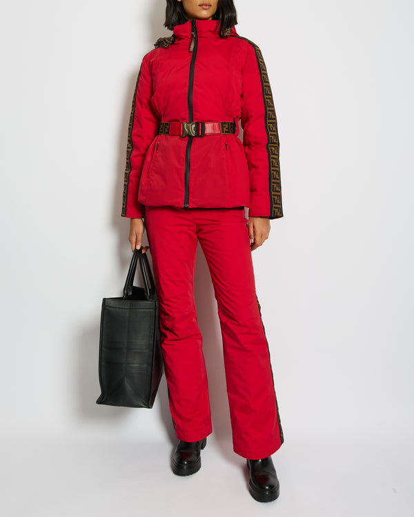 Fendi Red and Brown Reversible Jacket and Trousers Ski Set with Monogram Details Size IT 38 (UK 6)
