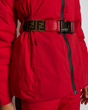 Fendi Red and Brown Reversible Jacket and Trousers Ski Set with Monogram Details Size IT 38 (UK 6)