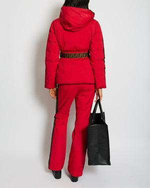 Fendi Red and Brown Reversible Jacket and Trousers Ski Set with Monogram Details Size IT 38 (UK 6)