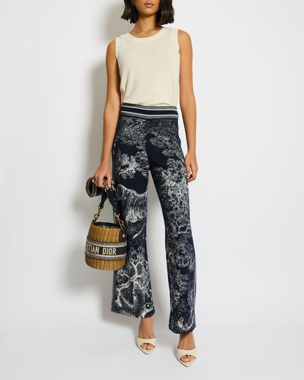 Christian Dior Navy Toile De Jouy Cashmere Trousers with Logo Detail Size FR 34 (UK 6)