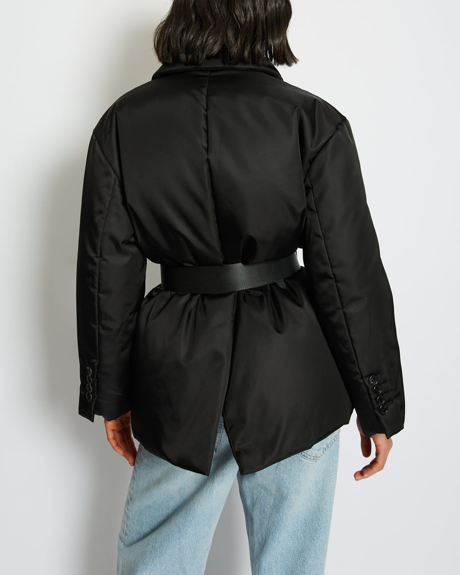 Prada Black Re-Nylon Down Coat with Logo and Belt Detail Size IT 36 (UK 4) RRP £2,400