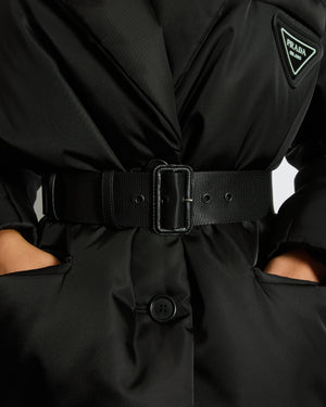 Prada Black Re-Nylon Down Coat with Logo and Belt Detail Size IT 36 (UK 4) RRP £2,400
