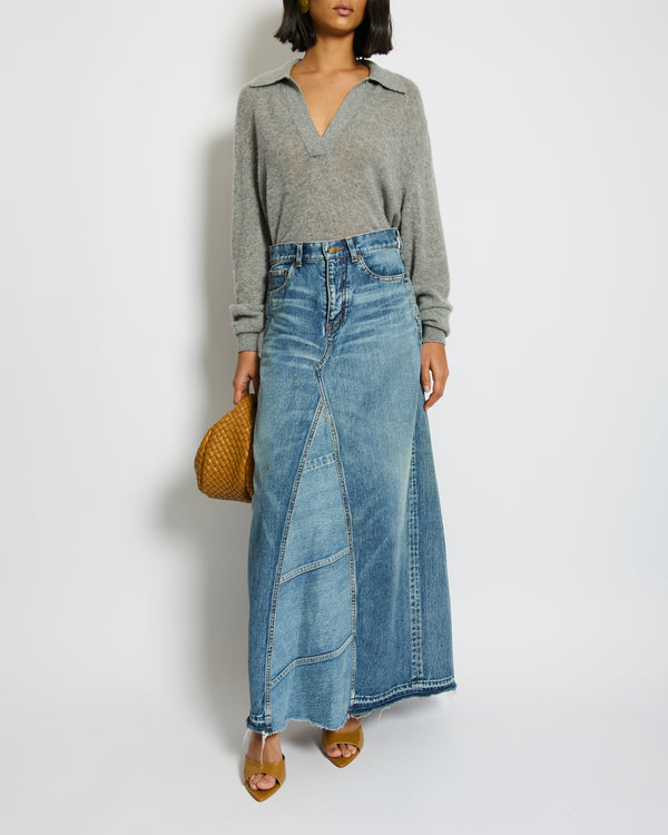 Saint Laurent Blue Denim Maxi Skirt With Trimmed Hem Detail Size 27 (UK 10) RRP £950