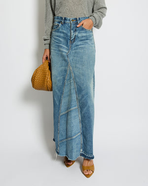 Saint Laurent Blue Denim Maxi Skirt With Trimmed Hem Detail Size 27 (UK 10) RRP £950