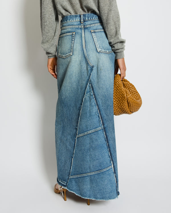 Saint Laurent Blue Denim Maxi Skirt With Trimmed Hem Detail Size 27 (UK 10) RRP £950