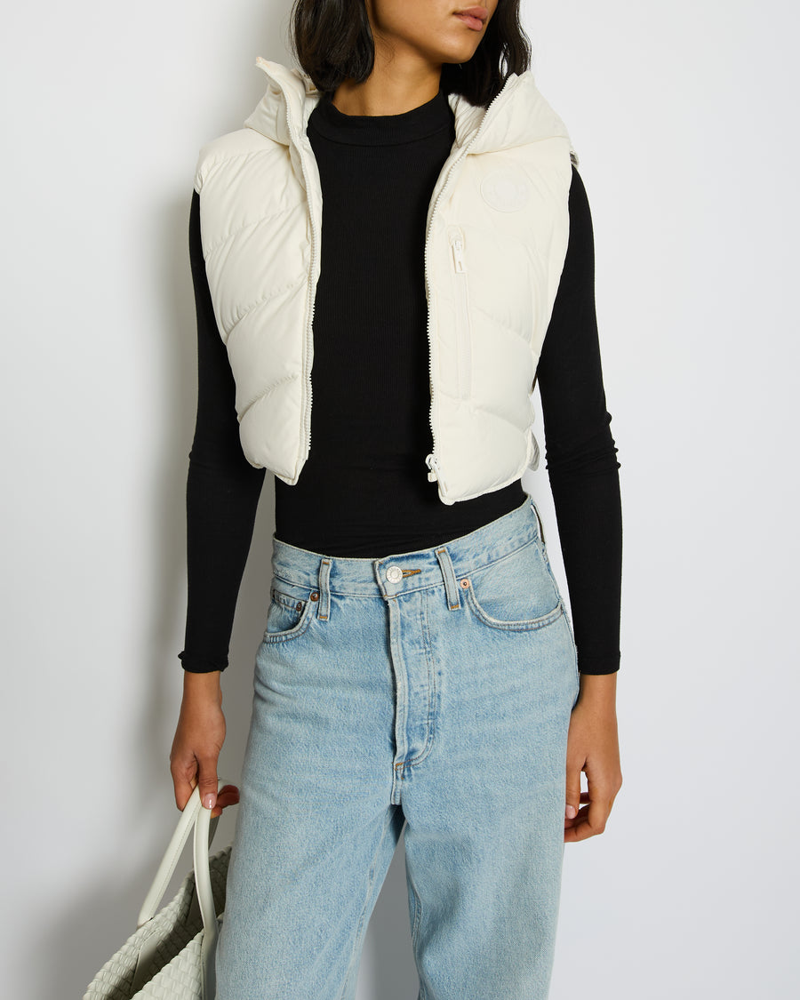 Hermès White Sleeveless Cropped Puffer Jacket with Logo Detail Size FR 38 (UK 10) RRP £2,400