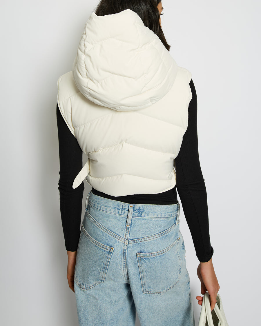 Hermès White Sleeveless Cropped Puffer Jacket with Logo Detail Size FR 38 (UK 10) RRP £2,400