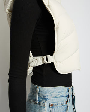 Hermès White Sleeveless Cropped Puffer Jacket with Logo Detail Size FR 38 (UK 10) RRP £2,400