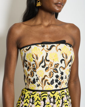 Giambattista Valli Lace & Floral Embroidery Yellow, Pink, Black Strapless Mini Dress size IT 40 (UK 8)