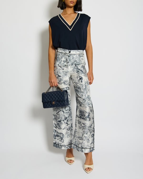 Christian Dior Navy and White Dioriviera Silk Trousers Size FR 32 (UK 4) RRP £1750