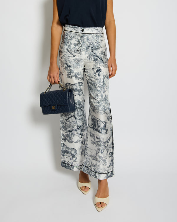 Christian Dior Navy and White Dioriviera Silk Trousers Size FR 32 (UK 4) RRP £1750
