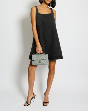 Prada Black Denim Mini Dress with Logo Detail and Distressed Hem Size IT 38 (UK 6)