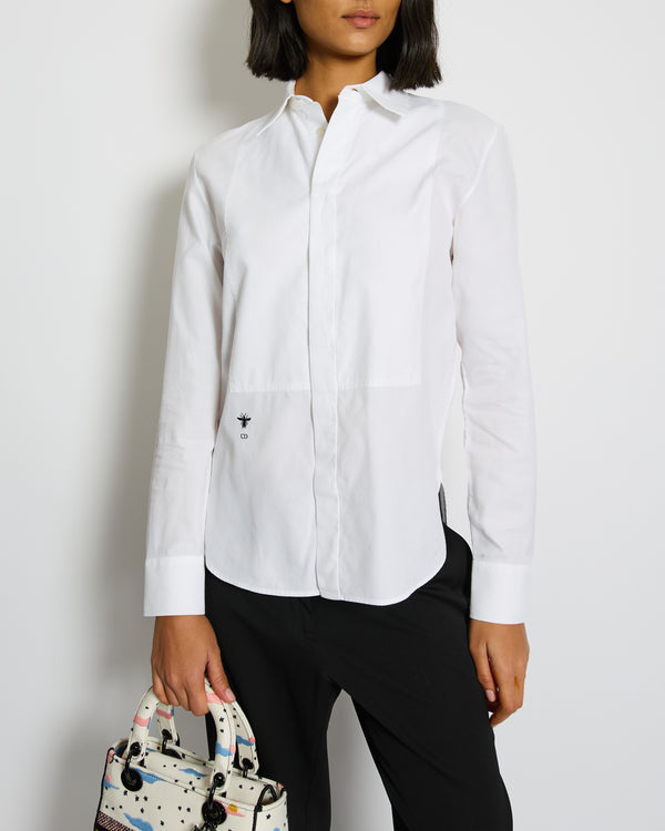 Christian Dior White Button Down Shirt with Bee "CD" Logo Shirt Size FR 36 (UK 8)