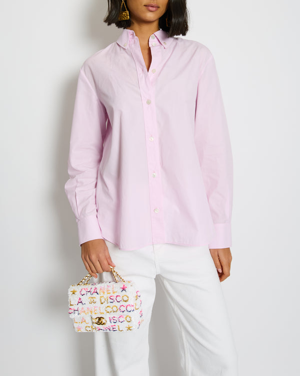 Chanel 24/B Pink Button Down Shirt with Logo Button Detail Size FR 36 (UK 8)
