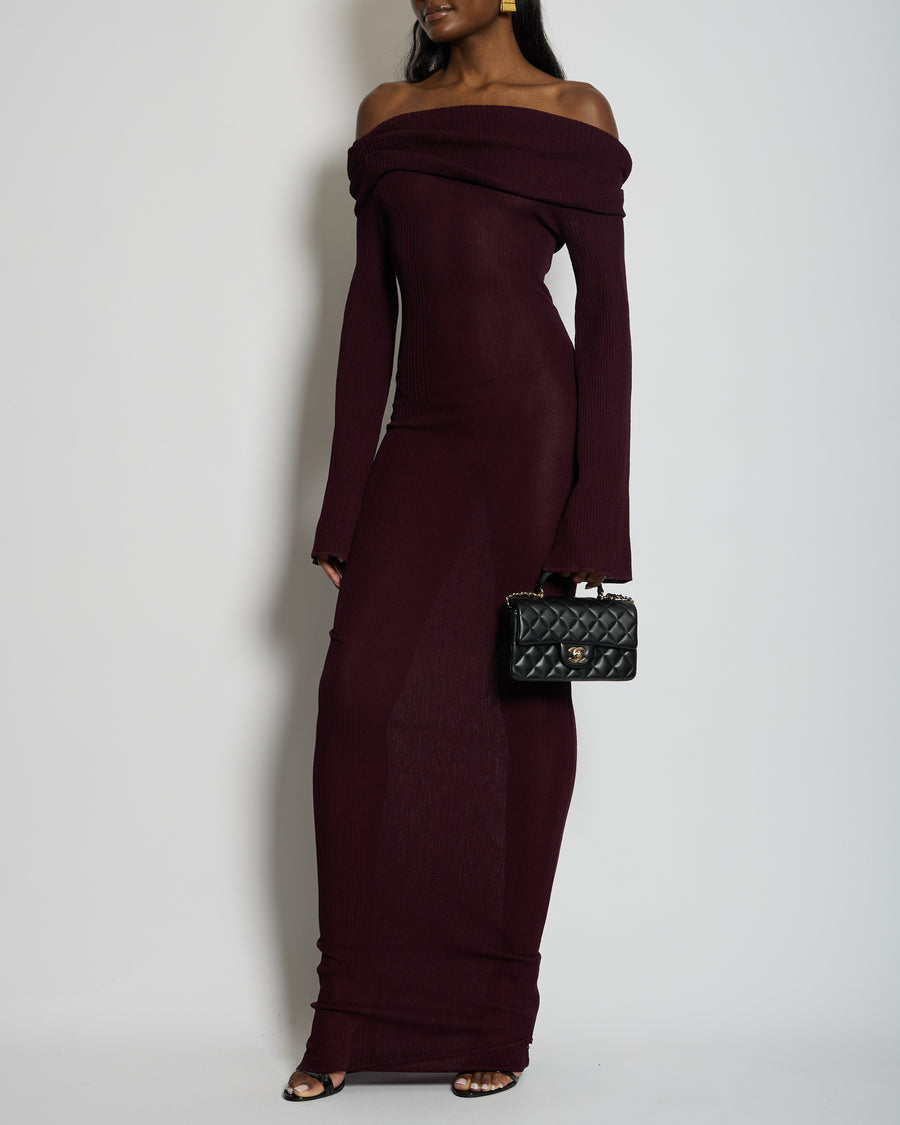 Ser.O.Ya Merlot Knitted Long Sleeve Galleria Maxi Dress with Raunched Neckline Detail Size XS (UK 4) RRP £330
