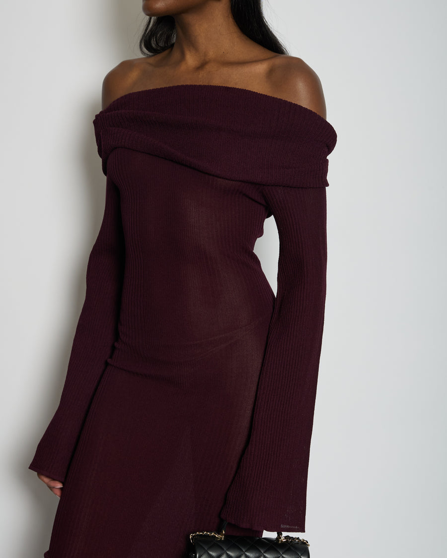 Ser.O.Ya Merlot Knitted Long Sleeve Galleria Maxi Dress with Raunched Neckline Detail Size XS (UK 4) RRP £330