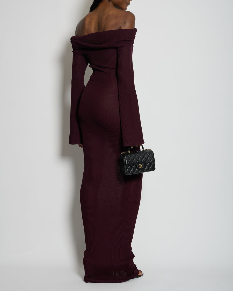 Ser.O.Ya Merlot Knitted Long Sleeve Galleria Maxi Dress with Raunched Neckline Detail Size XS (UK 4) RRP £330