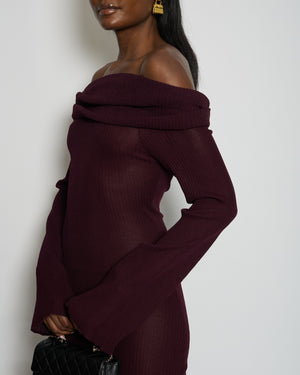 Ser.O.Ya Merlot Knitted Long Sleeve Galleria Maxi Dress with Raunched Neckline Detail Size XS (UK 4) RRP £330