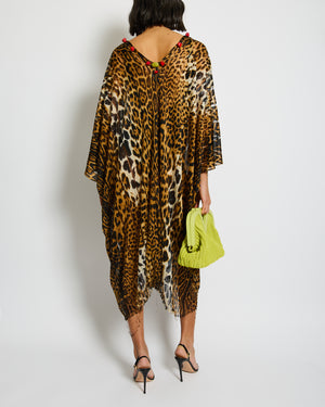 Yves Saint Laurent Brown Leopard Print Beach Cover Up with Stone Tassel Detail Size M (UK 10)