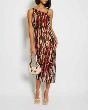 Missoni Red One Shoulder Printed Midi Dress Size IT 38 (UK 6)
