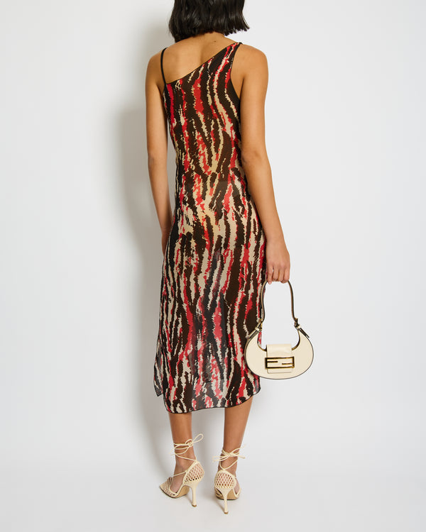 Missoni Red One Shoulder Printed Midi Dress Size IT 38 (UK 6)