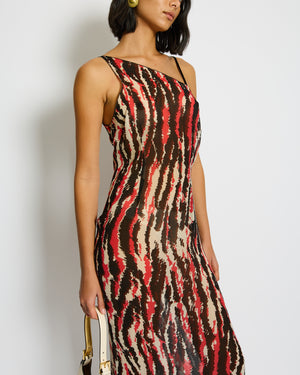 Missoni Red One Shoulder Printed Midi Dress Size IT 38 (UK 6)