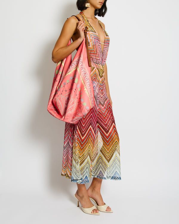 Emilio Pucci Pink Seashell Scarf Beach Bag with Leather Detail