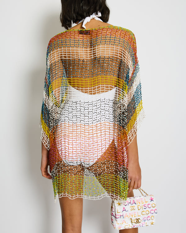 Missoni Blue Beaded Short Sleeve Beach Top Size XS (UK 6/8)