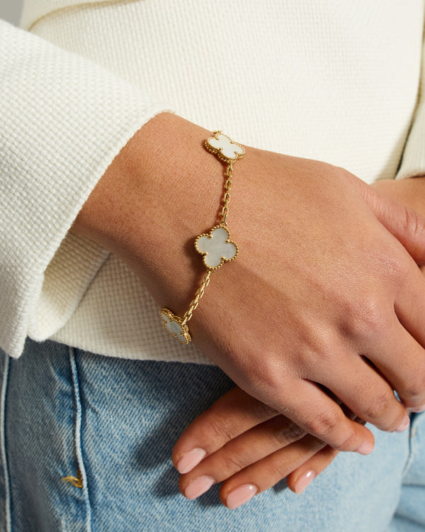 Van Cleef & Arpels Sweet Alhambra 5 Motif Bracelet in 18K Yellow Gold & Mother of Pearl