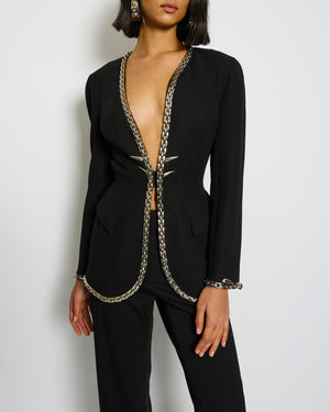 *SUPER RARE* Thierry Mugler Black Single Breasted Blazer with Chain Spike Detail Size FR 36 (UK 8)