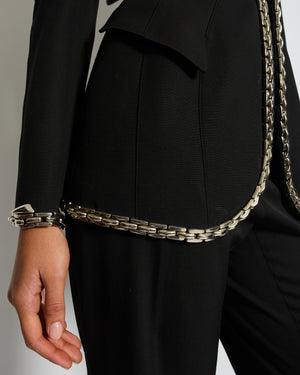 *SUPER RARE* Thierry Mugler Black Single Breasted Blazer with Chain Spike Detail Size FR 36 (UK 8)