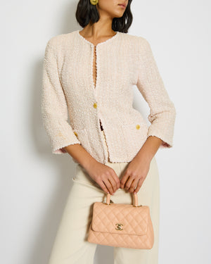 Chanel 99/P Pink Tweed Collarless Jacket with CC Button Detail Size FR 40 (UK 12)
