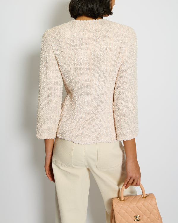 Chanel 99/P Pink Tweed Collarless Jacket with CC Button Detail Size FR 40 (UK 12)